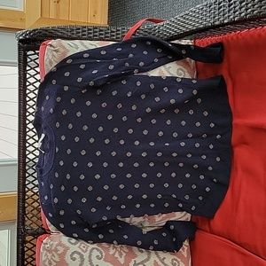 Women's Loft Navy Blue Lightweight Sweater, S, W/Gold Shimmer Thread Polka-dots